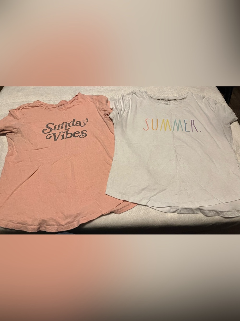 Old Navy Pink "Sunday Vibes" Graphic Tee and White "Summer" Rainbow Text Duo